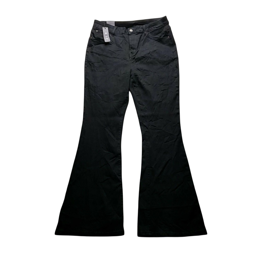 KDF Jeans Womens 16 Black Dark Wash Flare Regular Fit Stretch Denim Pants